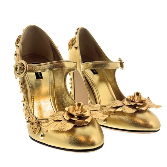 Dolce & Gabbana Gold Gold Embellished Mary Jane Heels-EU40.5 - Picture 1 of 5